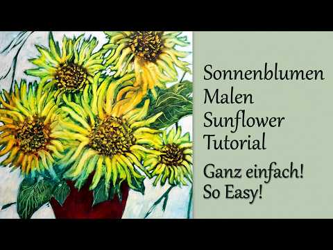 Simple Acrylic Technique Finger Painted Sunflowers Tutorial Einfache Acryl Technik Fingermalerei