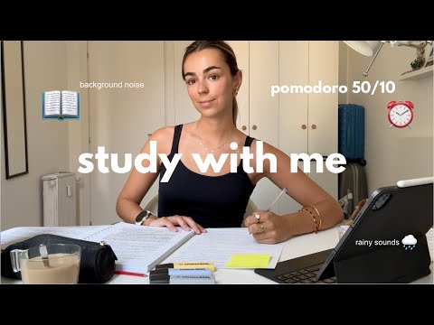 3h study with me | pomodoro 50/10 ||  background and rain sounds