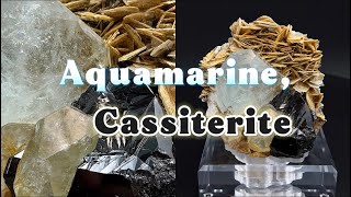 Chinese mineral specimen: Aquamarine, Cassiterite from XueBaoding mine, Pingwu CO., Sichuan, China.