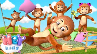 Five Little Monkeys 🙈 5 Monkeys Jumping On The Bed + more nursery rhymes | HeyKids