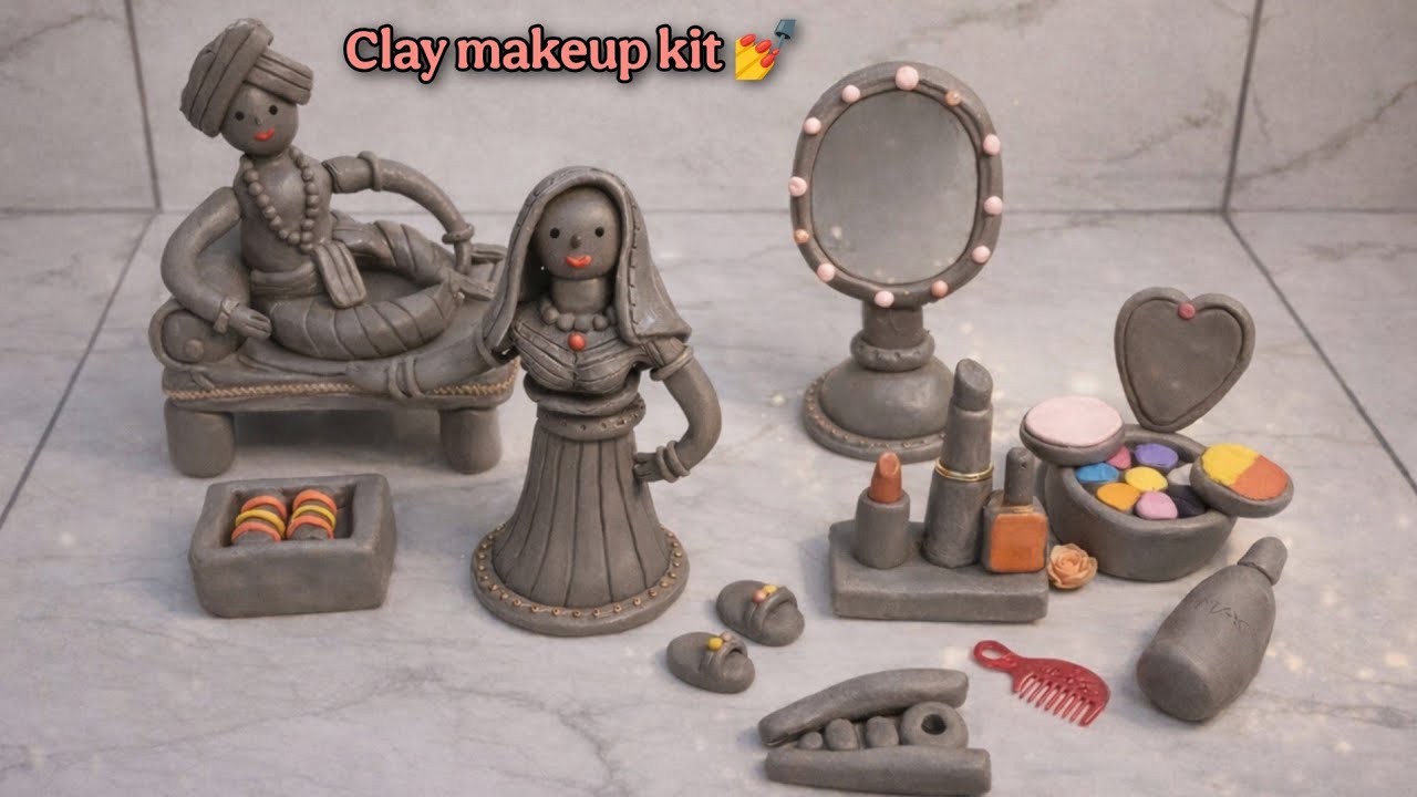 DIY How To Make Polymer Clay Miniature Makeup Set With Dress, Eyeshadow, Bangle | Clay Makeup Kit 👛