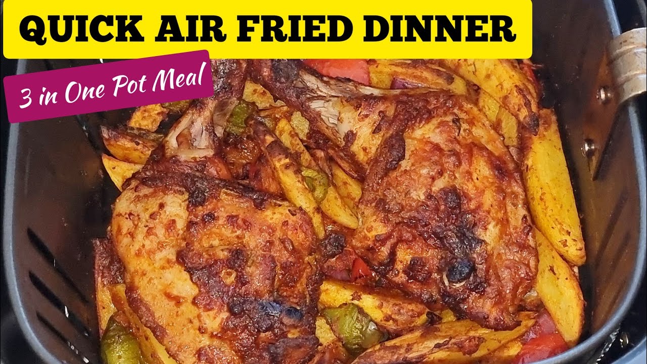 Air Fryer Chicken Legs and Potatoes Dinner Recipe. Easy One Pot Air Fried Recipes