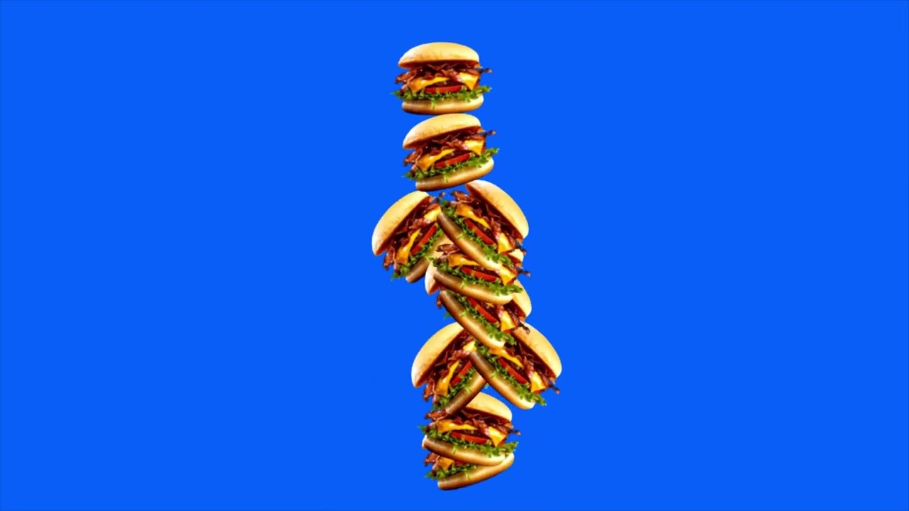 walking burger meme on green screen /food transition green screen footage