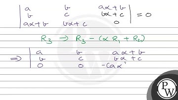 The determinant \( \Delta=\left|\begin{array}{ccc}a & b & a \alpha+b \\ b & c & b \alpha+c \\ a ...