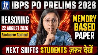 IBPS PO Prelims 2026 Reasoning Memory Based Paper | August 22, 2026 | IBPS PO 2026 Exam Solution