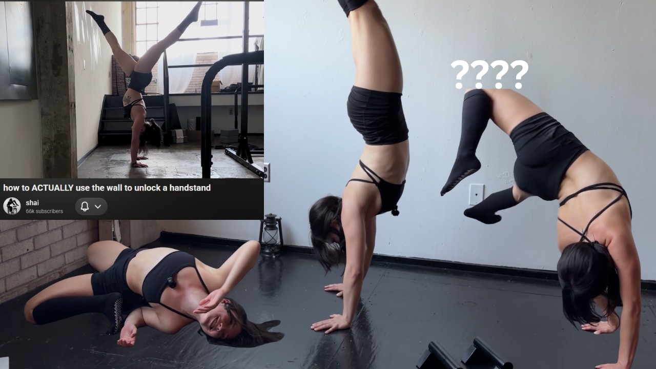 Following my twin's handstand tutorial. (I fell... A lot.)
