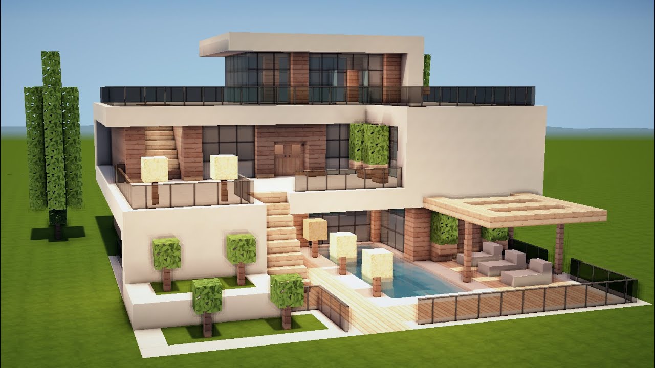 MODERNES HAUS mit POOL in MINECRAFT bauen TUTORIAL [HAUS ...