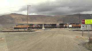 Union Pacific Railroad locomotives #5622, 6403 (SP Patch) & 6884 switch Elko, Nv yard 9/26/13
