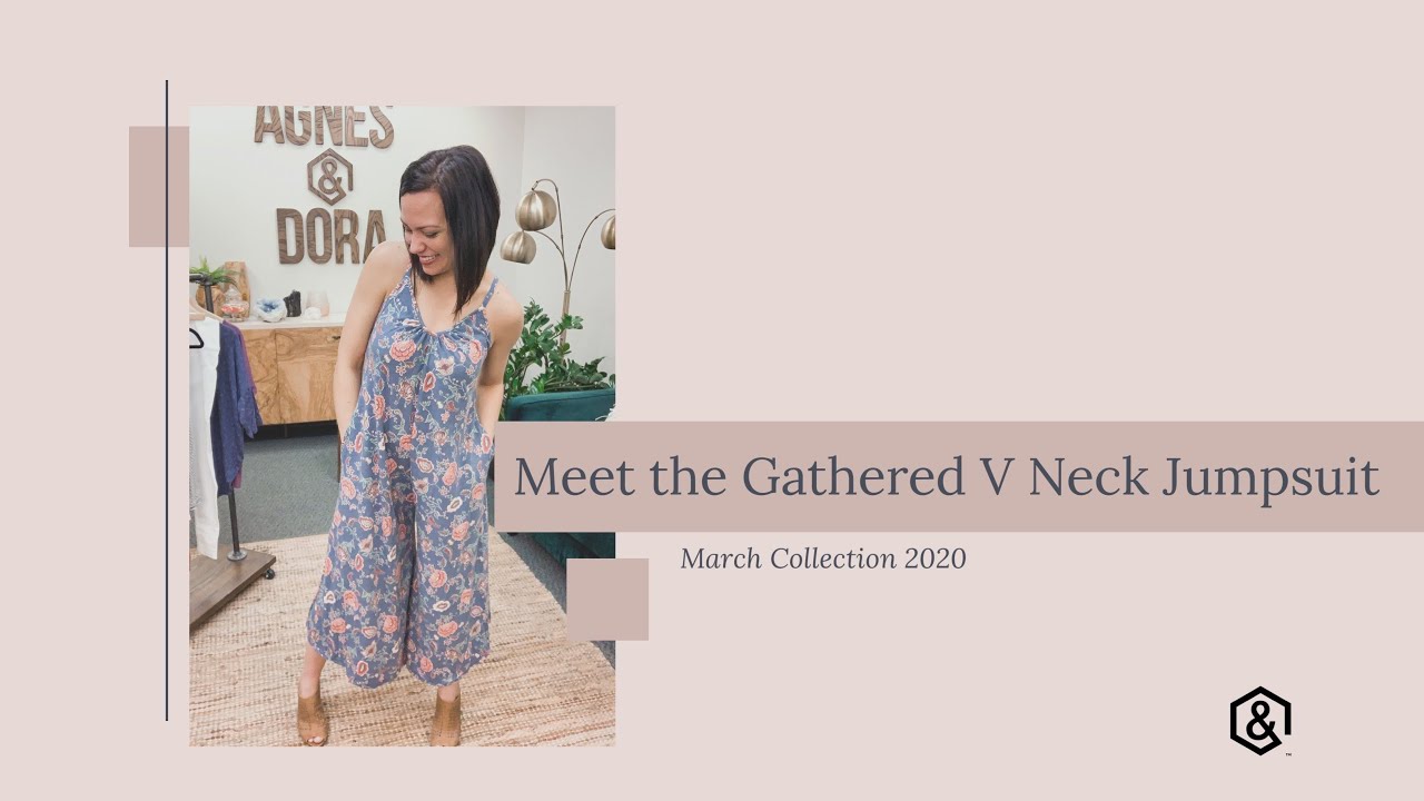 agnes and dora gathered v neck jumpsuit