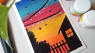 beautiful sunset painting☀️|easy painting#painting #art #love #cute #yputubeshorts #viral #like #sky