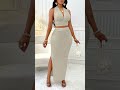 abyoxi Deep V-Neck Backless Tie Crop Top And Pleated Side Slit Maxi Skirt, Fashionable 2-Piece Set