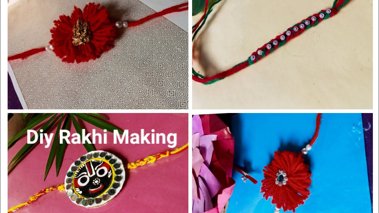 Easy 4 Design Rakhi Making At Home|| How To Make Rakhi|| - YouTube