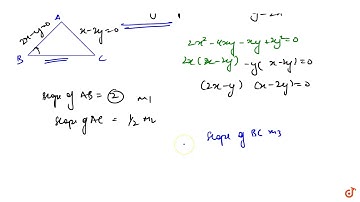 If  `2x^2-5xy+ 2y^2=0`  represents two equal sides of an isosceles triangle and third side pas...