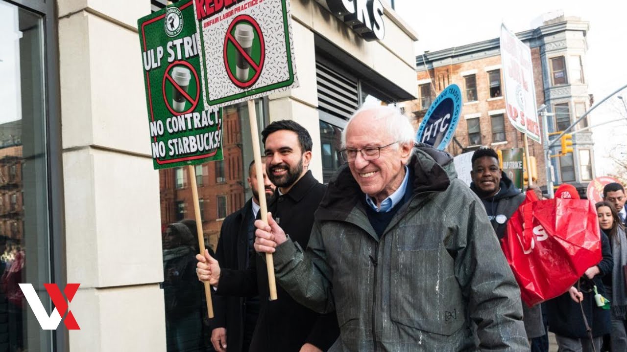 Мамдани и Сандерс присоединились к забастовке работников Starbucks в Бруклине | VERTEX