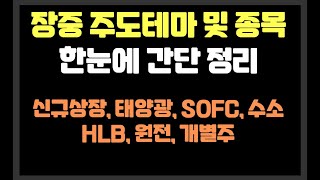 당일 장중 주도테마 및 종목 간단정리 // SOFC,수소,태양광,HLB,원전,개별주 / 노브랜드,LS머트리얼즈,디알텍,한국화장품,가온그룹,SK이터닉스,한화솔루션,우리기술,범한퓨얼