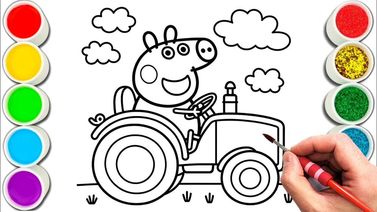 Peppa Pig driving a tractor Drawing, Painting & Coloring For Kids and Toddlers_ Child Art