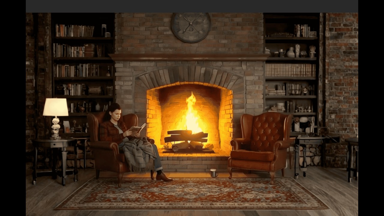Cozy Winter Ambience ❄️ Crackling Fireplace, Sleeping Cat & Reading Sounds (5 Hours)