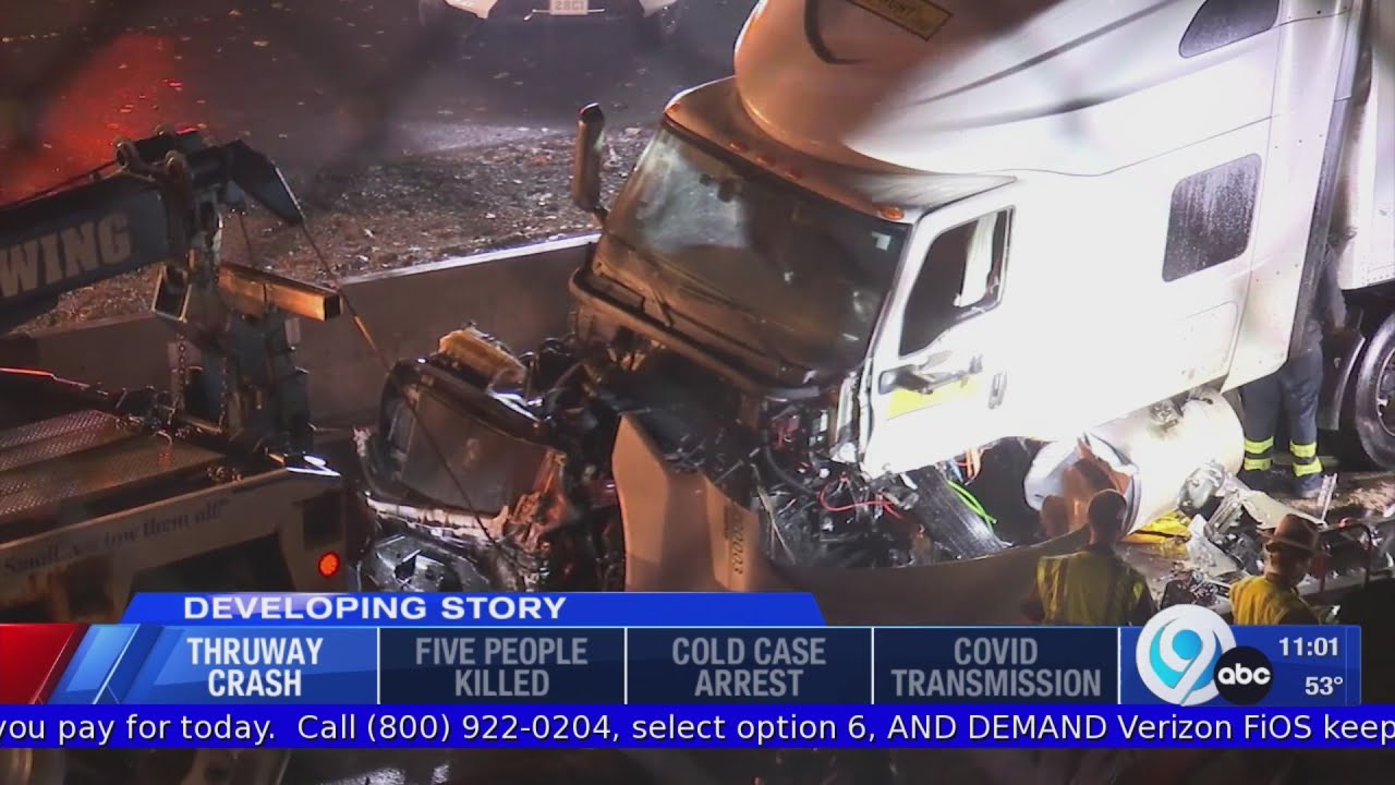 Double tractor trailer crash on NYS Thruway - YouTube