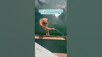 sketchiest rope swing from abandoned bridge 🫣