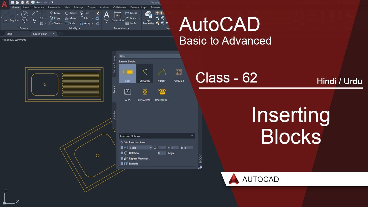 Inset Block AutoCAD Class 62 – Inserting Blocks Full Tutorial in Urdu & Hindi ...