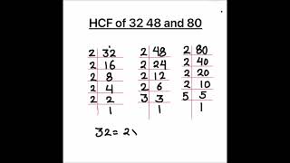 How to Find HCF of 32 48  & 80 by Prime Factorization / Find HCF of three Numbers /GCF of 3 Numbers