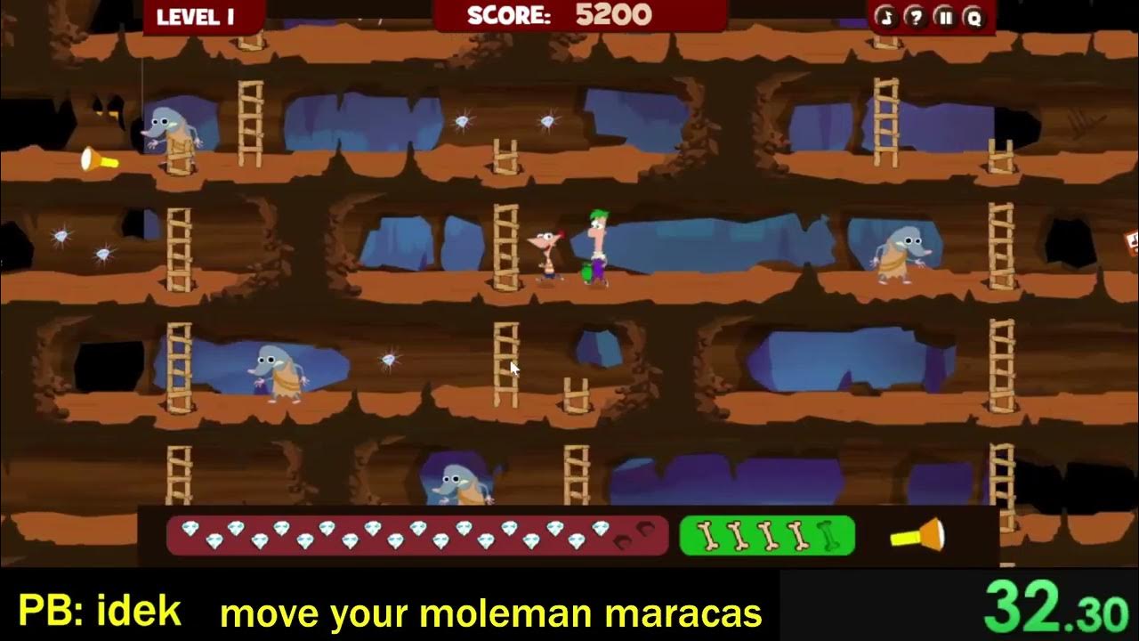 Phineas and Ferb Escape from Moletropolis Level 1 All Fossils in 42
