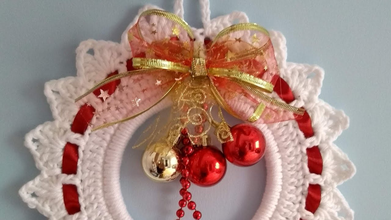 DIY..Guirlanda de crochê na argola, 🎄🎄VIDEO AULA 3🎄🎄 #natal #crochet #christmas #christmastree 