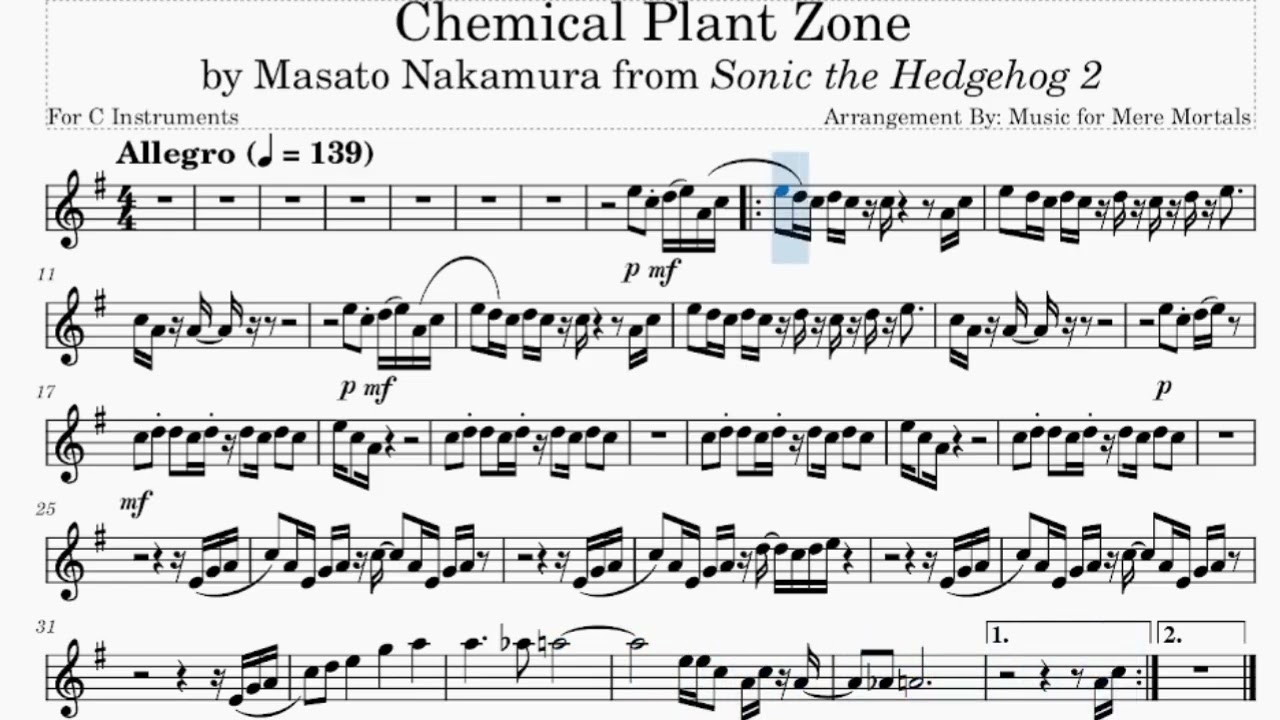 Chemical Plant Zone from Sonic the Hedgehog 2 - Video Game Music - Play Along for C Instruments