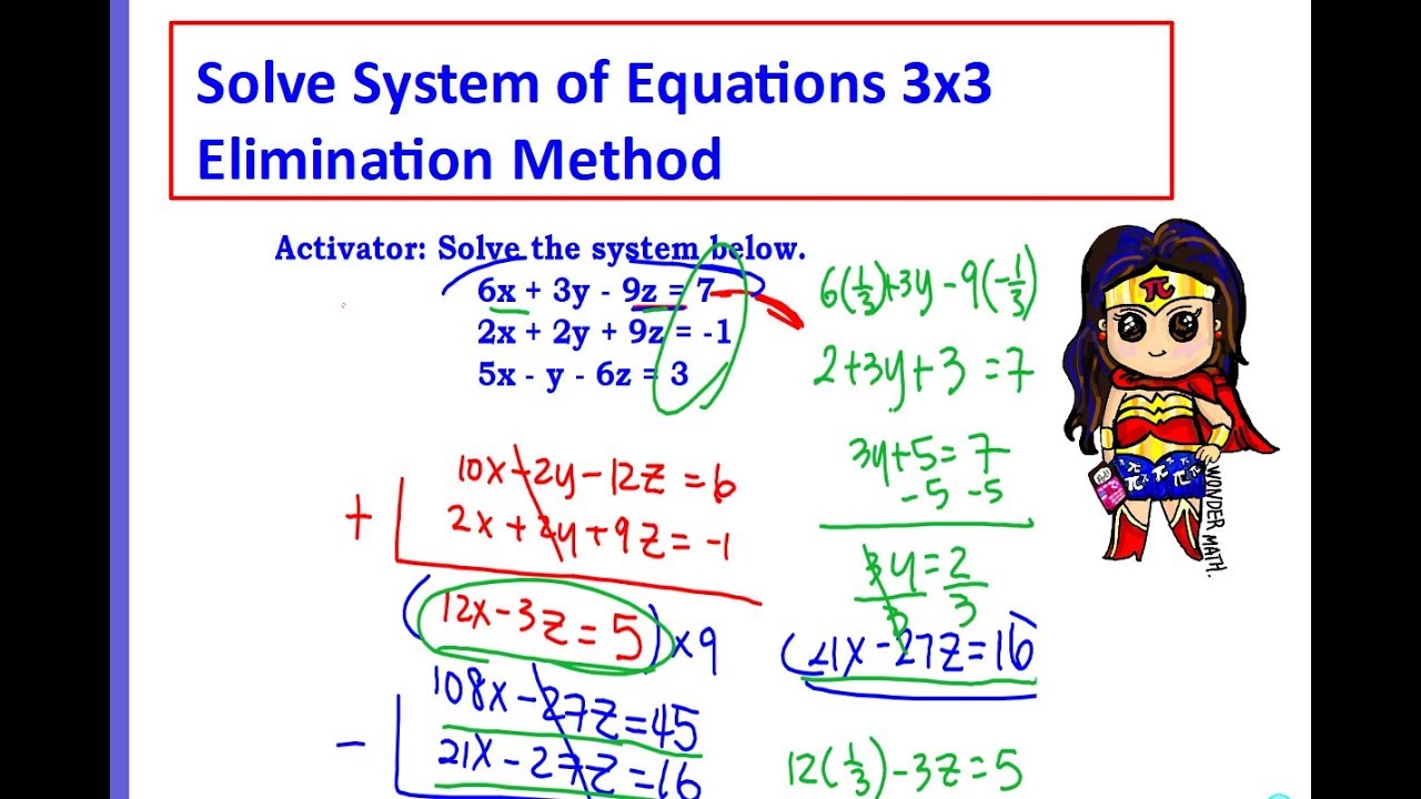 Solving System of Equations 3x3 by Elimination Method #3 - YouTube