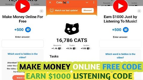 Cats Earn $1000 Just Listening to Music Code|| Make Money Online Free Code||Cats Airdrop||Today code
