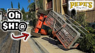 Driver Error or High Winds? Boom Lift Falls off Trailer! screenshot 5