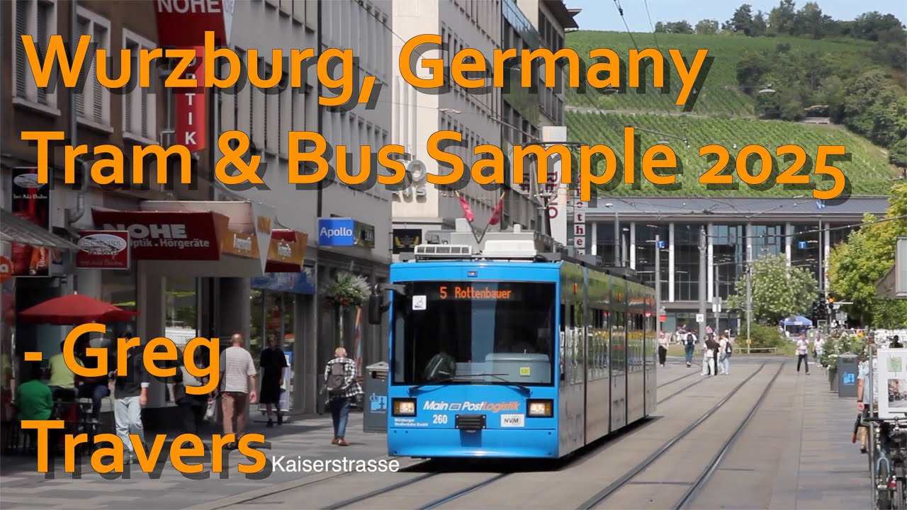 Wurzburg, Germany is a University city on the Main River. With 5 tram lines with many bus routes.