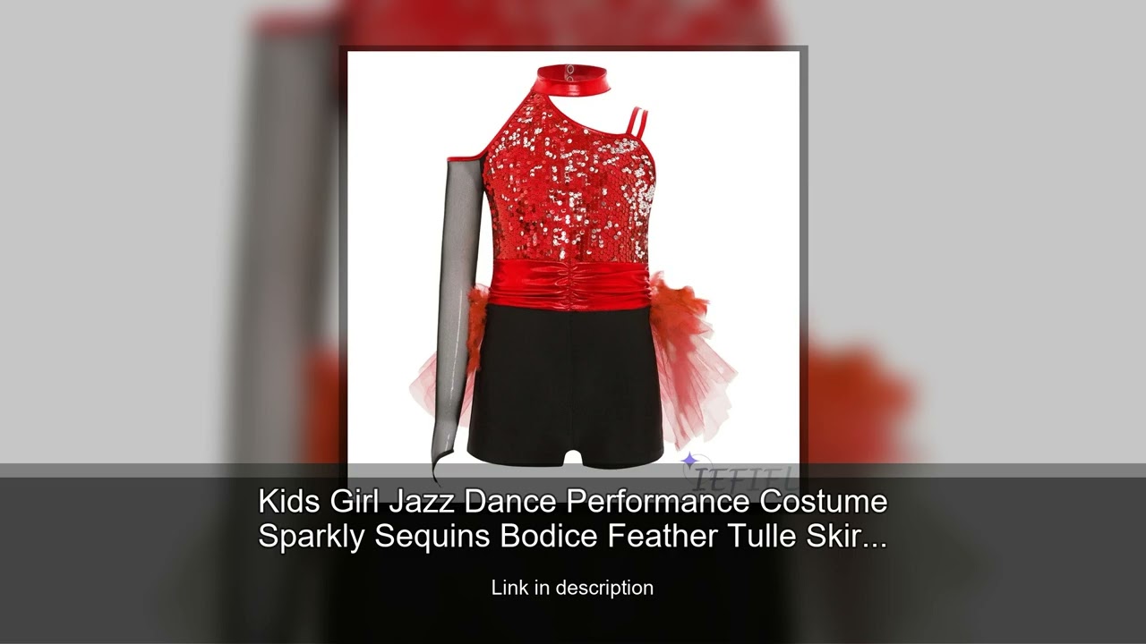 Kids Girl Jazz Dance Performance Costume Sparkly Sequins Bodice Feather Tulle Skirted Leotard R