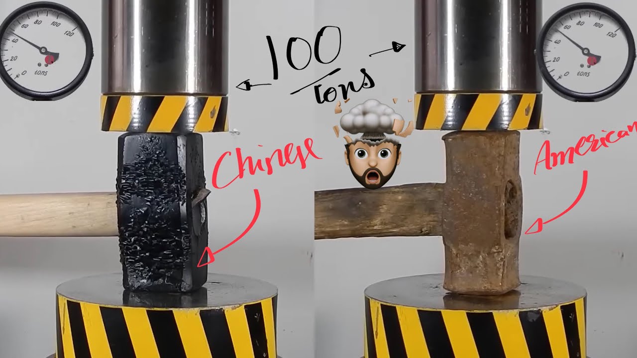 Satisfying HYDRAULIC PRESS Chinese vs American 🫨 Hammer test | Hammer crushes! 🤯 100 Ton