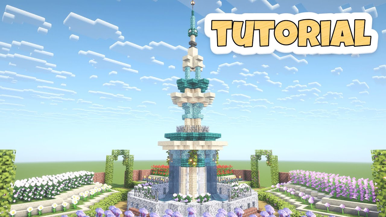 【マイクラ 建築】サバイバルで広場に使える!おしゃれな噴水広場の作り方。tutorial。 - YouTube