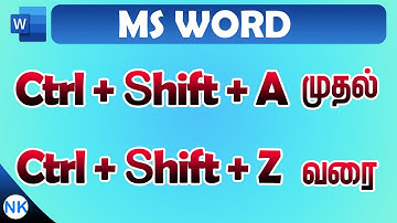 Ctrl + Shift + A to Z Shortcut keys in MS Word in Tamil