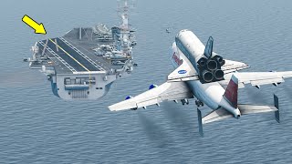 Space Shuttle Carrier Landing Into Aircraft Carrier In The Middle Of Ocean