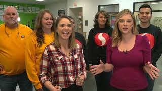 Sorting food at the Oregon Food Bank to kick off the KGW Great Food Drive!