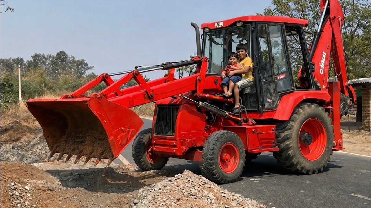 Red Jcb 3dx Backhoe Loader Working For Pipe Line Work In Village On Road | Jcb Dozer | Jcb Cartoon 