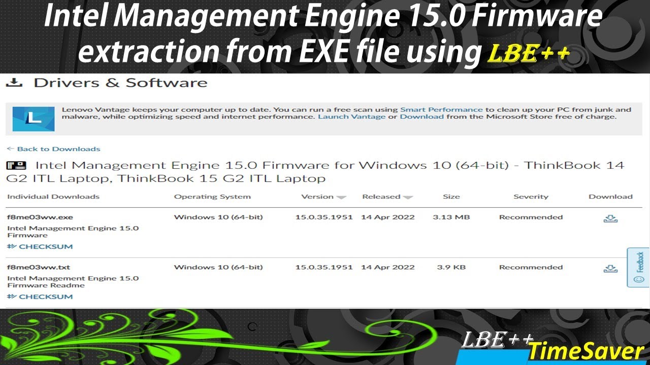 Intel Management Engine 15.0 Firmware extraction from EXE file using