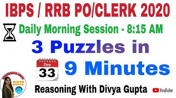 3 Puzzles in 9 Minutes with Timer l Day-33 l RRB PO/Clerk 2020 l Reasoning with DG | Bank Exam