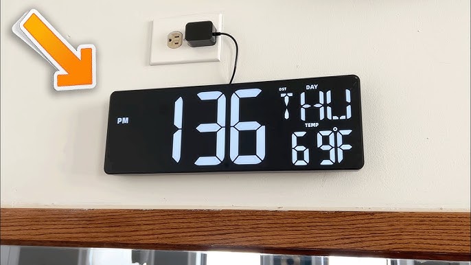 Digital Wall Clock Large Display, 16.2” LED Digital Clock with Temperature  and Auto Dimming, Easy Track The Time, Date and Day of Week, with Remote