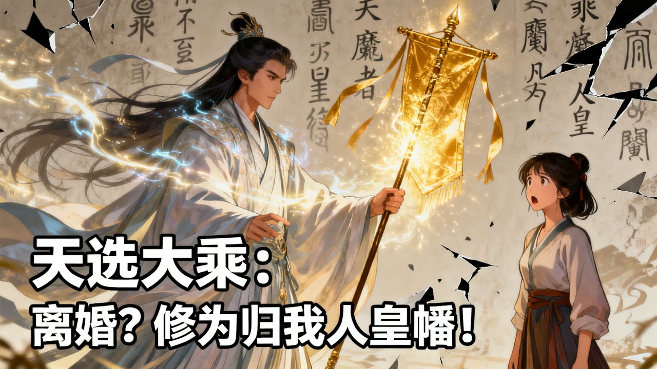 《天選大乘：離婚？修爲歸我人皇幡！》穿越成大乘境天驕，發現原主竟爲凡人女子發下心魔誓，離婚就要分修爲？我反手祭出人皇幡：修爲歸我，你歸西！#漫畫解說#玄幻#爽文#小說推薦#有聲書