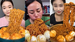 [Mukbang ASMR] Spicy Noodles and Soft Boiled Eggs ( chewy sounds ) 매운 국수와 반숙 계란 먹방 screenshot 4