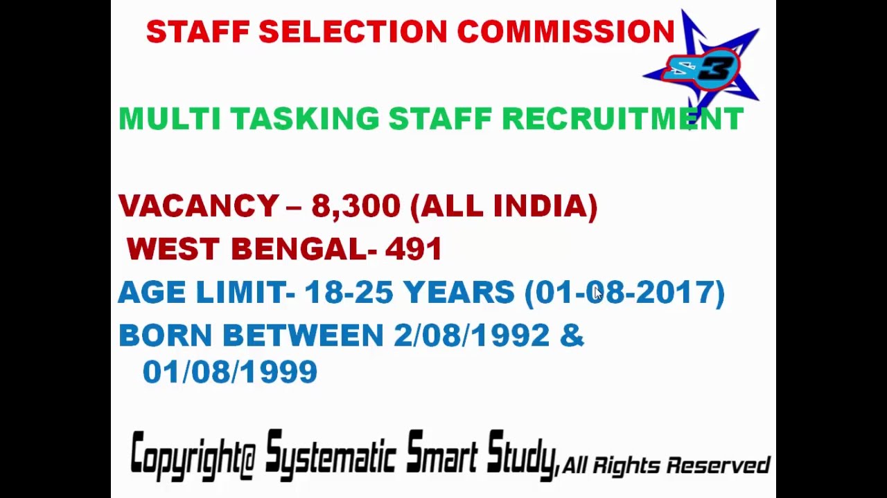 SSC MULTITASKING STAFF RECRUITMENT NOTICE BENGALI