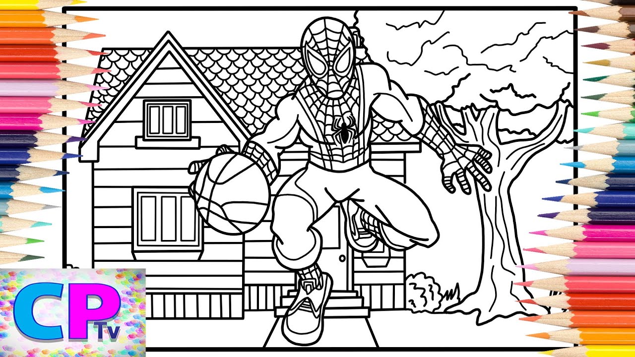 Spiderman Plays Basketball Coloring Pages/Coloring of Spiderman ...