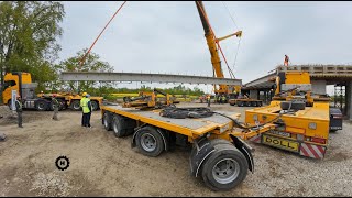 Overload transport  32 m brigde beams by Volvo specials
