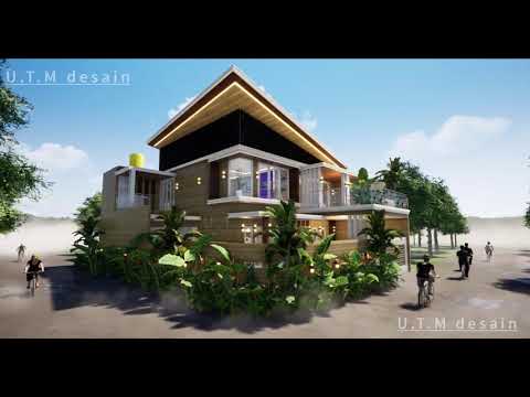 desain rumah minimalis modern tropis 2 lantai kayu, atap