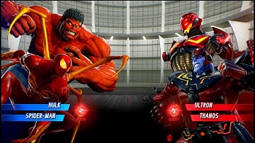 Red Hulk & Spiderman VS Ultron & Thanos (Very Hard) - Marvel VS Capcom Infinite