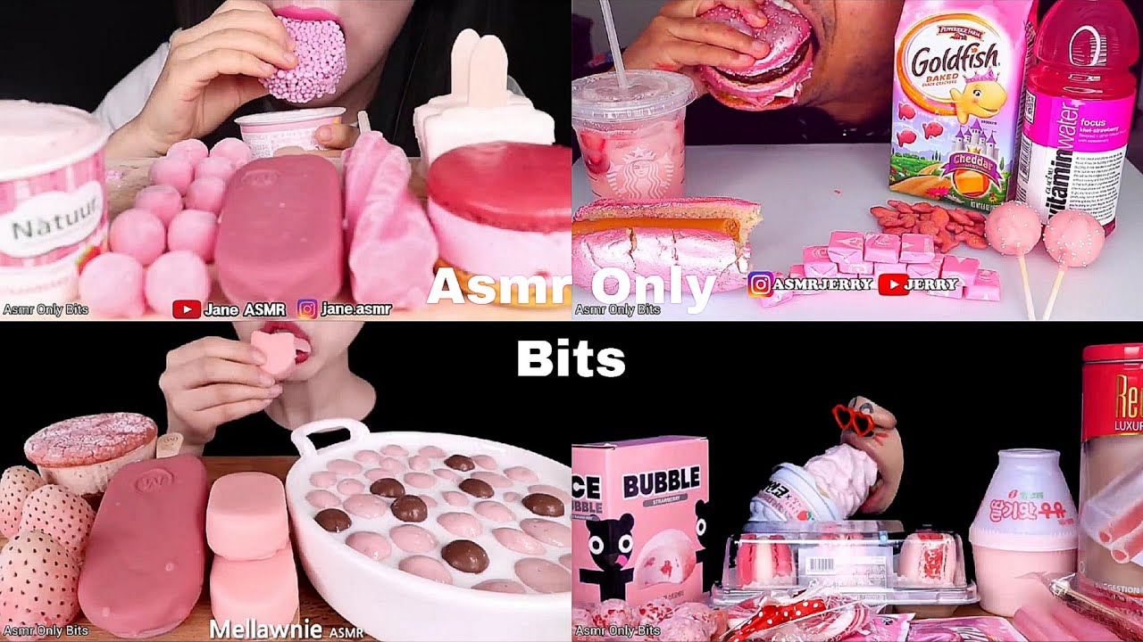 ASMR Pink food Compilation//Compilation///no talking///Bites only////asmr Mukbang//asmr food